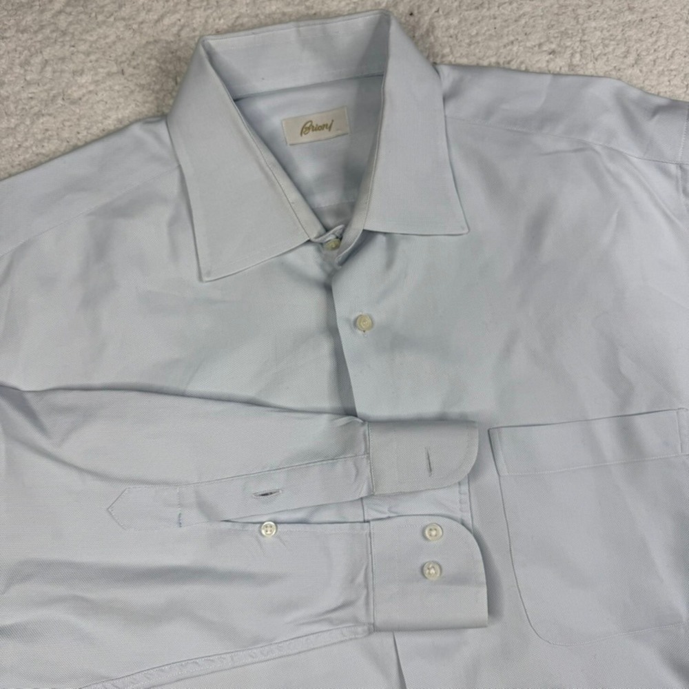 Brioni Light Blue‎ Knit Dress Shirt Men's XL Collar 16.5 Made in Italy